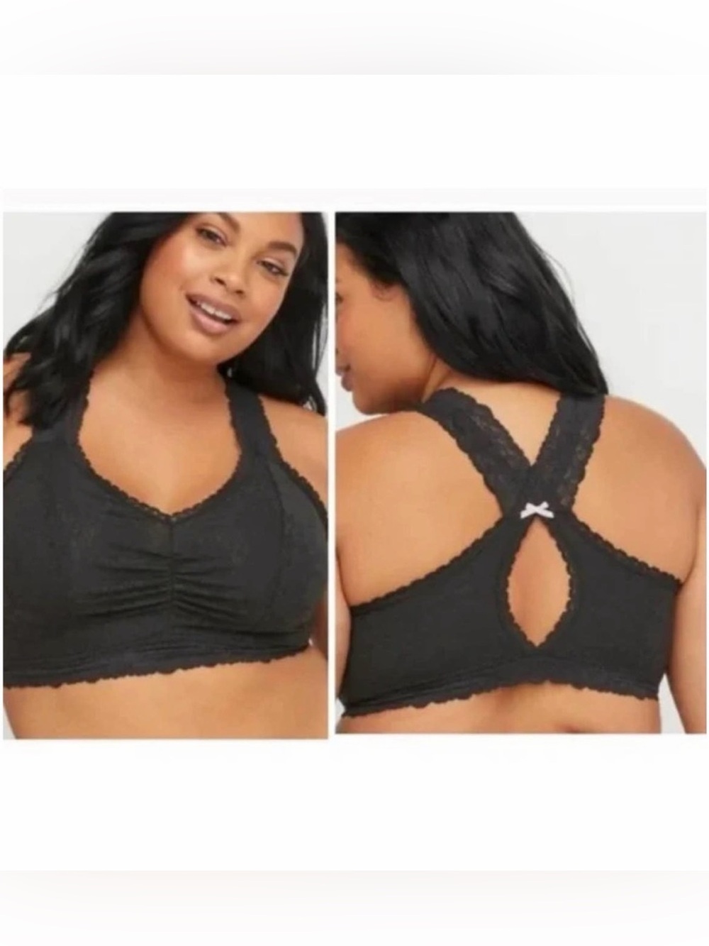 NEW Cacique The Modern Collection Black Lace Bralette Bow Back Coquette 22/24